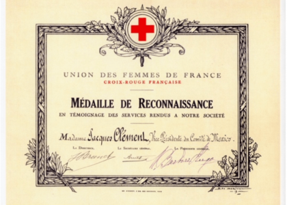 Reconocimiento de la Cruz Roja francesa a la señora Jacques.